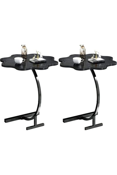 Crestj C-Shaped Side Table by In Zone, Small Wooden Side Table for Sofa and Bedside (2, Black)
