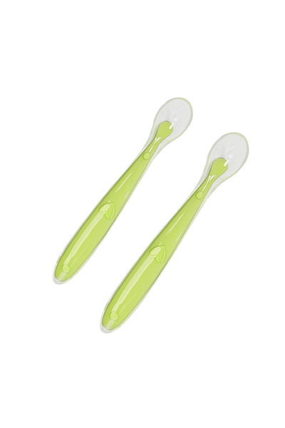 XUNYI 2 ملعقة سيليكون ناعمة للأطفال باللون الأخضر وصندوق شفاف من مادة البولي ...