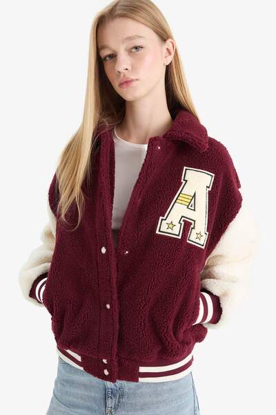 DeFacto Coool Oversize Geniş Kalıp Polo Yaka Pelüş Bomber Ceket E9838AX25WN