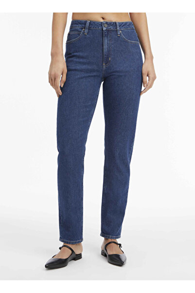 Calvin Klein Yüksek Bel Düz Paça Regular Straight Mavi Kadın Denim Pantolon M...