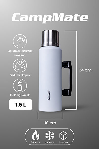 Cooker Ckr2085 1.5 Liter Double Layer Steel Thermos with Handle White