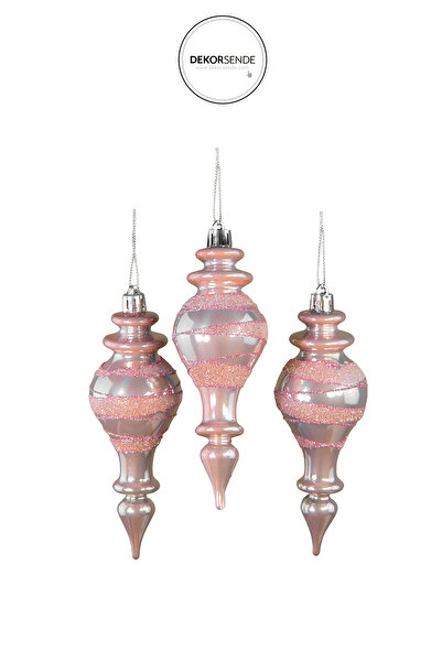 Dekorsende Χριστουγεννιάτικο Στολίδι Ασημένιο Ανεμόμυλος 3 Τεμάχια Μπάλα Ροζ 14 εκ.