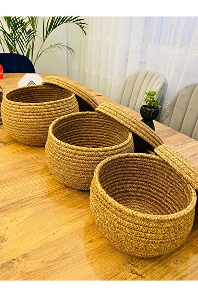 JÜTEX HOME مجموعة سلال عملية مكونة من 3 قطع مع غطاء