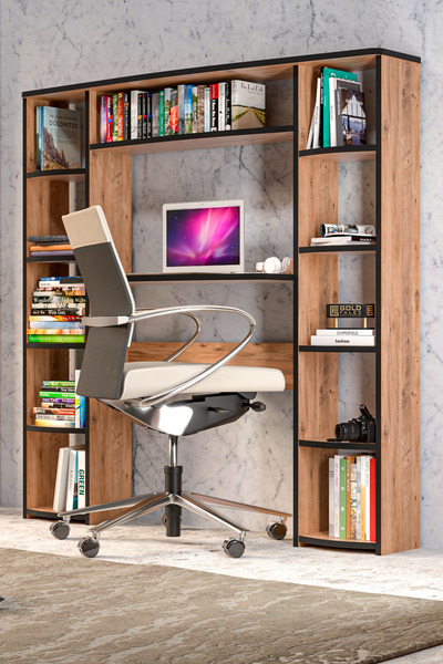 GOLDFALEZ Çalışma Masası 10 Raflı Kitaplık Raf Atlantik Çam