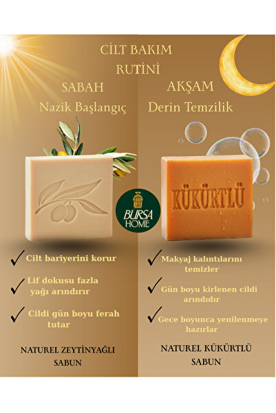 Bursa Home Day&Night Natural Olive Oil and Sulfur Soap Set Exfoliating & Skin...