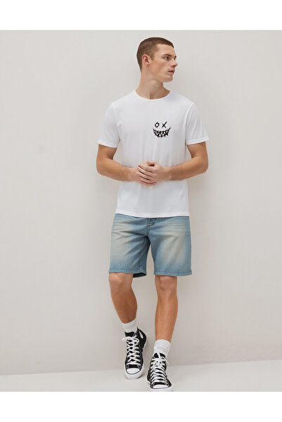 Hmd White Men's Slim Fit Printed Short Sleeve Crew Neck Cotton T-Shirt