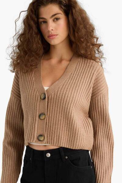DeFacto Regular Fit V-Neck Buttoned Knitwear Cardigan R1389Az25Wn