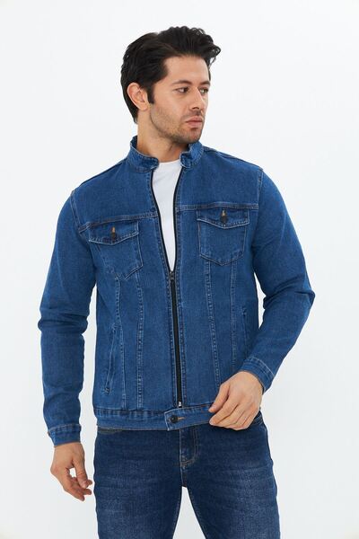Oyga Erkek Slim Fit Fermuarlı Denim Kot Ceket