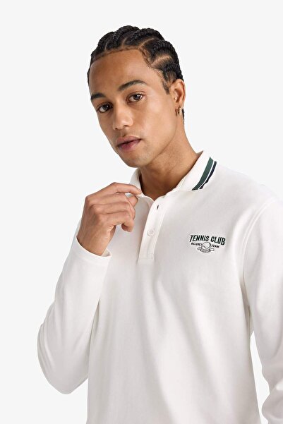 DeFacto DeFactoFit Standart Fit Polo Yaka Baskılı Sporcu Uzun Kollu Tişört F0379AX25AU