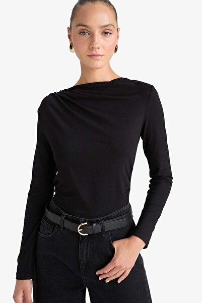 DeFacto Μακρυμάνικο μπλουζάκι με λεπτή εφαρμογή και λαιμόκοψη F3935AX25AU