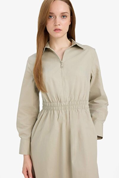 DeFacto Regular Fit Gömlek Yaka Poplin Uzun Kollu Elbise F0322AX25AU