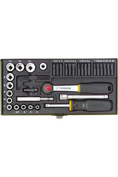 Proxxon 23070 1/4’’ Cırcır Kollu 39 Parçalı Lokma ve Bits Takımı