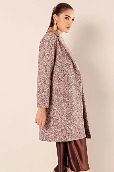 hazelin Palton Boucle Stash pentru femei, gri maro, cu un singur nasture, cu buzunar dublu HZL22W-BD190821