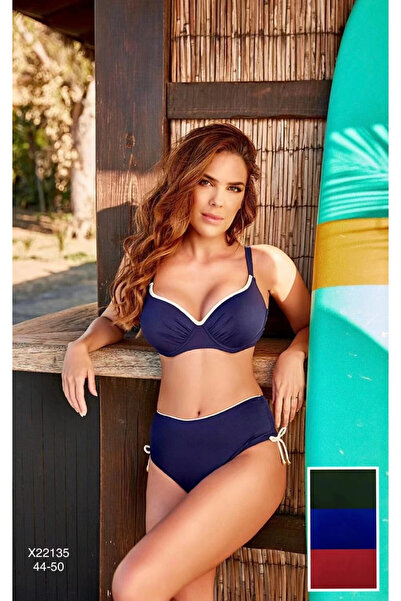 hazelin Női sötétkék fehér csíkos, magas derekú bikini öltöny HZL24S-LC2221