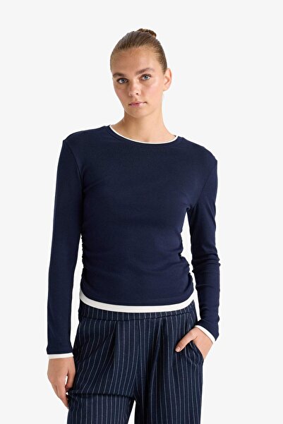 DeFacto Μακρυμάνικο μπλουζάκι με ραβδώσεις με λεπτή εφαρμογή E6548AX25SP