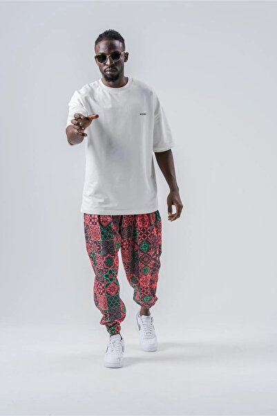 hazelin Чоловічі червоні штани з еластичним поясом і манжетами, вільного крою, з складками, джоггер HZL24S-MXC8989-69