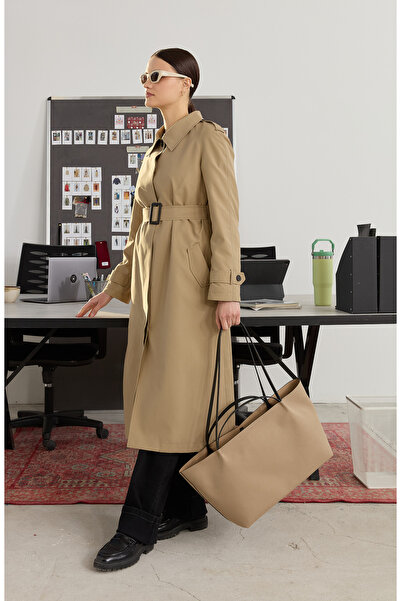 Fatma Atasoy Tek Sıra Düğmeli Sütlü Kahve Trençkot