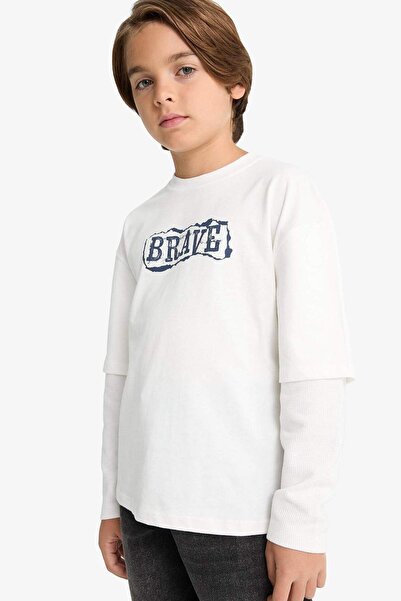 DeFacto Boy's Oversize Wide Fit Crew Neck Printed Long Sleeve T-Shirt G1814A825Au
