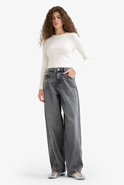 DeFacto Baggy Fit Yüksek Bel Düz Paça Uzun Jean Pantolon F2035AX25WN