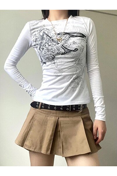 Karakedi Body cu mânecă lungă albă Harajuku Gothic Punk