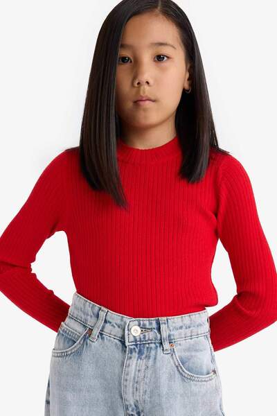 DeFacto Girl's Fitted Crew Neck Ribbed Sweater E9849A825Au