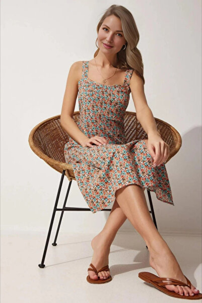 hazelin Colorful Square Collar Floral Patterned Viscose Women's Dress - HZL23S-BD122821