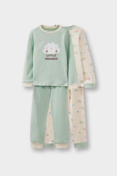 DeFacto Baby Girl 4-Piece Pajama Set Printed Long Sleeve Top Long Bottom F0633A525Au