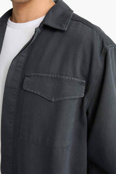 DeFacto Boxy Fit Polo Yaka Twill Uzun Kollu Gömlek F7124AX25AU