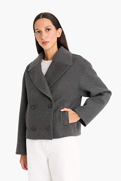 DeFacto Regular Fit Düğmeli Crop Kaşe Kaban E8646AX25AU