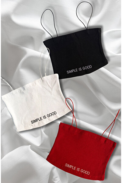 Mood Lab Kadın 3'lü Paket Crop Atlet İp Askılı Siyah-Kırmızı-Beyaz