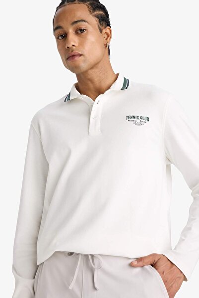 DeFacto DeFactoFit Standart Fit Polo Yaka Baskılı Sporcu Uzun Kollu Tişört F0379AX25AU