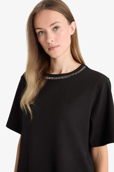 DeFacto Μπλουζάκι με κοντό μανίκι με κέντημα με λαιμόκοψη και κοντό μανίκι F6506AX25AU