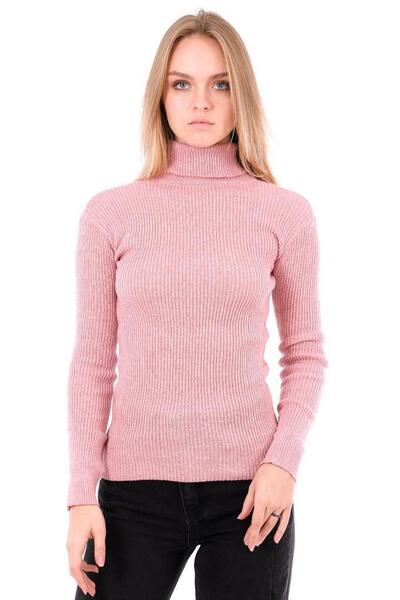 hazelin Women's Pink High Neck Ribbed Knit Sweater Hzl22W-H100011