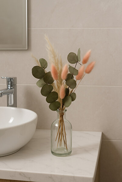 Mabeya Cam Vazoda Çiçek Buketi, Bohem Ev Dekorasyonu, Kahve Sunumu, Söz Tepsisi Çiçeği 1 Adet