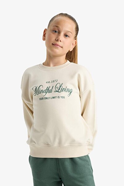 DeFacto Girl's Relax Fit Crew Neck Back Printed Sweatshirte6759A825Au