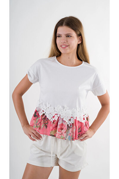 hazelin White Linen Shorts - Elastic Waist, Slit and Pocket Hzl24s-zk11371