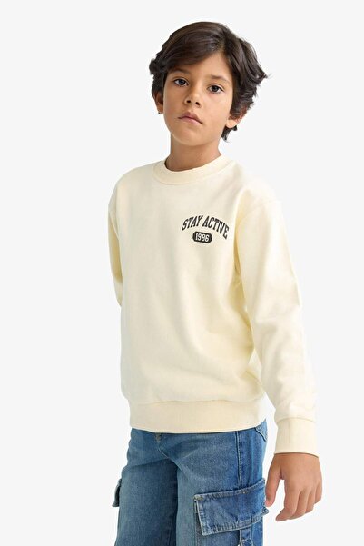 DeFacto Boy's Crew Neck Printed Soft Fleece Sweatshirt E9593A825Au
