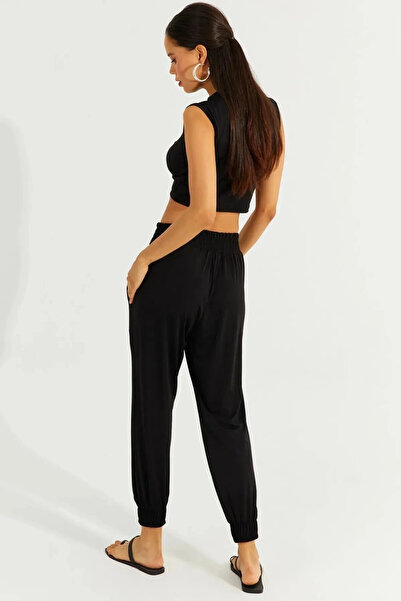 hazelin Women's Black Knotted Front Bottom-Top Double Shalwar Suit HZL23S-SND120141