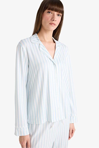DeFacto Pijama Takımı Regular Fit Çizgili Uzun Kollu Üst Uzun Alt-Fall in Love G2395AX25AU