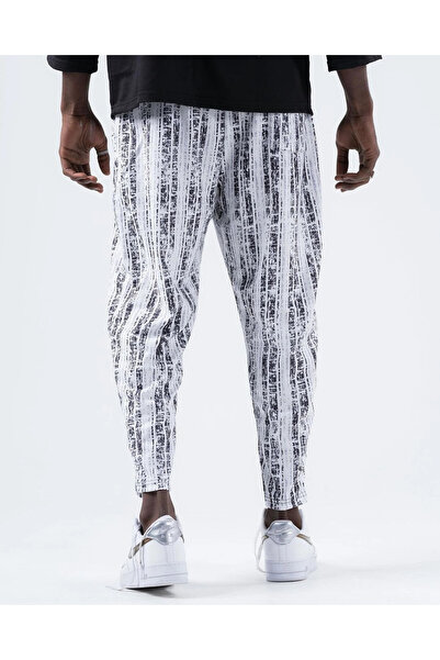 hazelin Ανδρικό λευκό μαύρο στάμπα με κορδόνι μέσης ίσιο παντελόνι τσέπης Φούτερ HZL24S-MXC8948-218