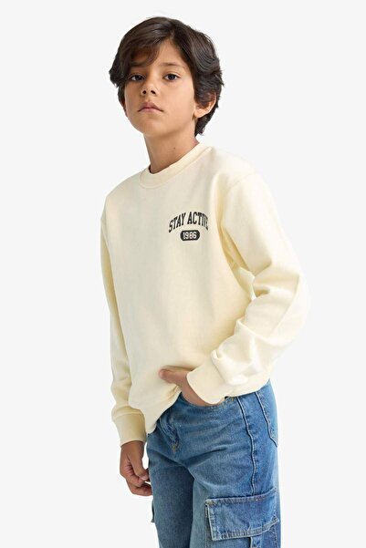 DeFacto Boy's Crew Neck Printed Soft Fleece Sweatshirt E9593A825Au