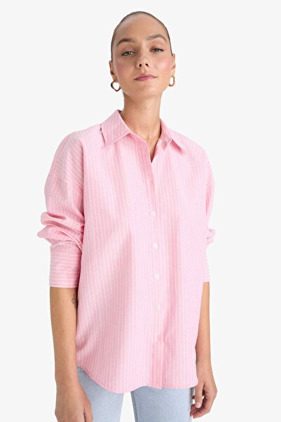 DeFacto Oversize Geniş Kalıp Çizgili Oxford Uzun Kollu Gömlek D4512AX25AU