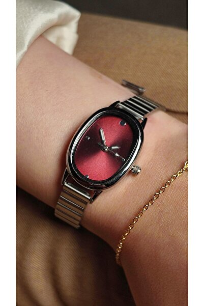 Melinora Arven Rossa Oval Red Dial Metal Band Women's Wristwatch