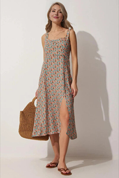 hazelin Colorful Square Collar Floral Patterned Viscose Women's Dress - HZL23S-BD122821