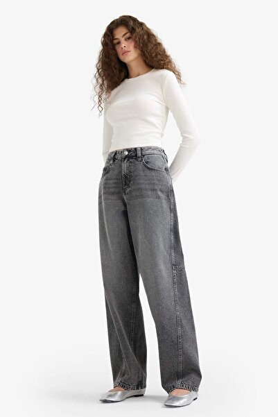 DeFacto Baggy Fit Yüksek Bel Düz Paça Uzun Jean Pantolon F2035AX25WN
