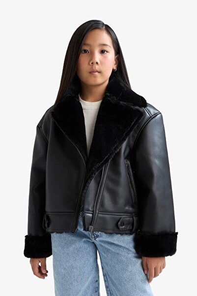 DeFacto Kız Çocuk Ceket Yaka Suni Kürk Astarlı Mont F0562A825AU