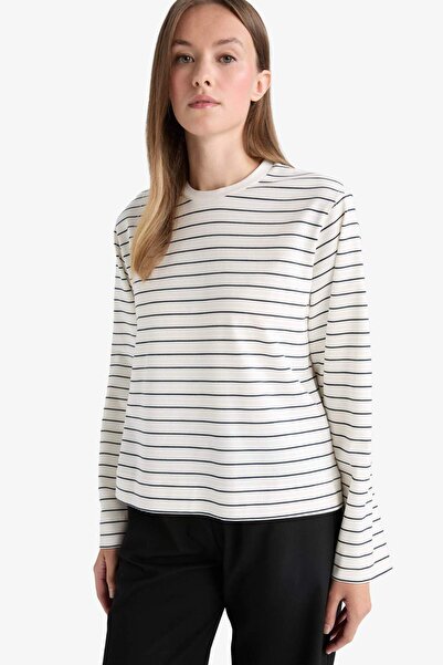 DeFacto Regular Fit Bisiklet Yaka Uzun Kollu Çizgili Tunik G0378AX25AU