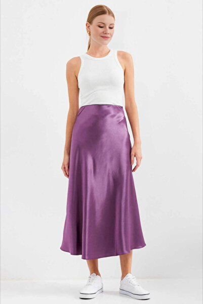 hazelin Бузкова атласна спідниця міді з еластичною талією Hzl23SBD1101471