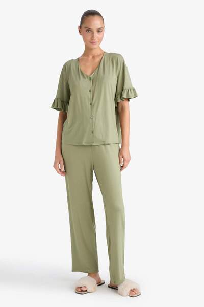 DeFacto Pajama Set Regular Fit Short Sleeve Top Long Bottom-Fall in Love F7559Ax25Au