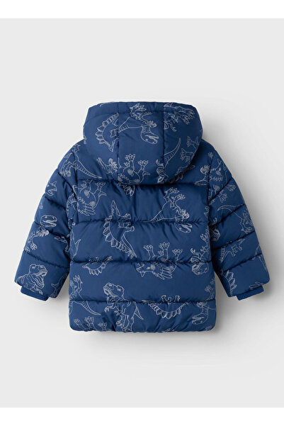 name ıt Koyu Mavi Erkek Fermuarlı Yaka Normal Kalıp Desenli Puffer Mont 13231303